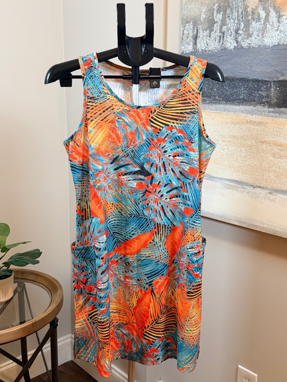 BKRIVE Tropical Print Sleeveless Shift Dress Size M w/ Pockets